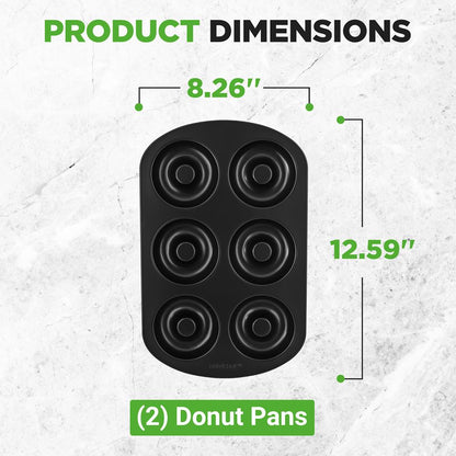NutriChef 2-Pack Nonstick Donut Pans – 6-Cavity Carbon Steel Baking Molds NCDP2LGBK
