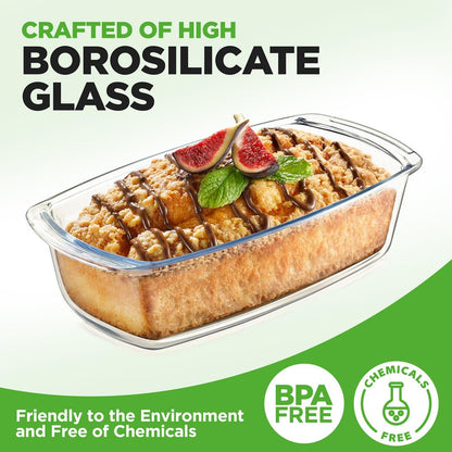 NutriChef 3-Pack Borosilicate Glass Loaf Pans with Lids – Oven, Microwave & Freezer Safe NCGL3LF