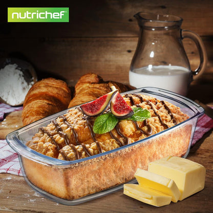NutriChef 3-Pack Borosilicate Glass Loaf Pans with Lids – Oven, Microwave & Freezer Safe NCGL3LF