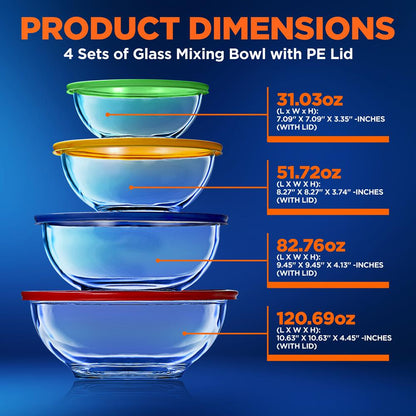 Superior Glass Mixing Bowls with PE Lids NCGL4MXG