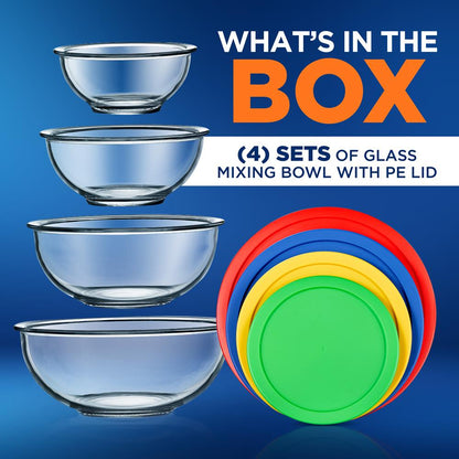 Superior Glass Mixing Bowls with PE Lids NCGL4MXG