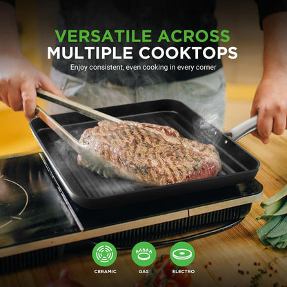 NutriChef 11'' Hard-Anodized Nonstick Grill Pan NCGRP38