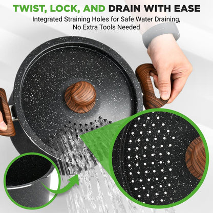 NutriChef 5.1 Qt Nonstick Pasta Pot with Strainer Lid & Fork NCMK2217