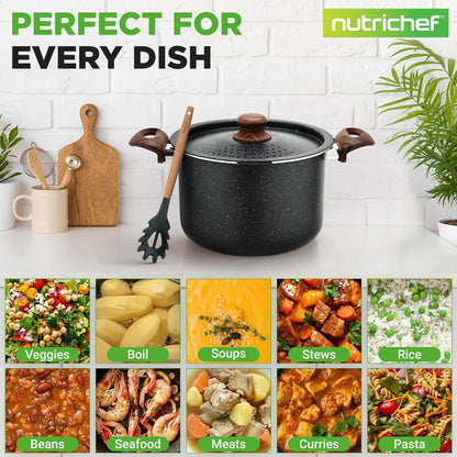 NutriChef 5.1 Qt Nonstick Pasta Pot with Strainer Lid & Fork NCMK2217