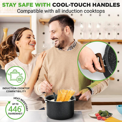 NutriChef 5.1 Qt Nonstick Pasta Pot with Strainer Lid & Fork NCMK2217
