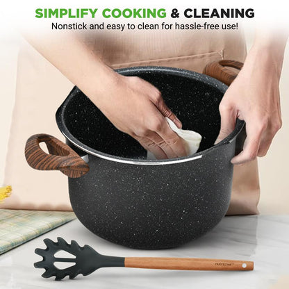 NutriChef 5.1 Qt Nonstick Pasta Pot with Strainer Lid & Fork NCMK2217