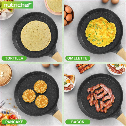 NutriChef 11″ Nonstick Crepe Pan with Wooden Spreader – Cool-Touch Handle, All Cooktops Compatible, Black NCMKCP002411BK
