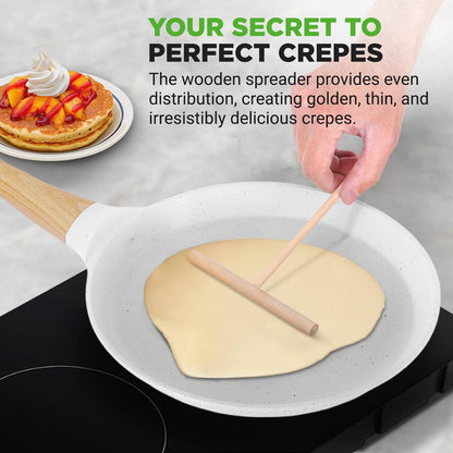 NutriChef White Nonstick Crepe Pan – Cool-Touch Handle, Includes Wooden Spreader NCMKCP002411WT