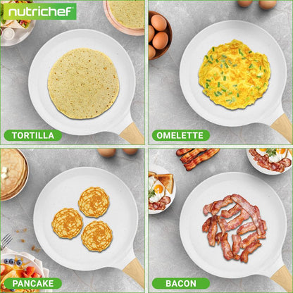NutriChef White Nonstick Crepe Pan – Cool-Touch Handle, Includes Wooden Spreader NCMKCP002411WT