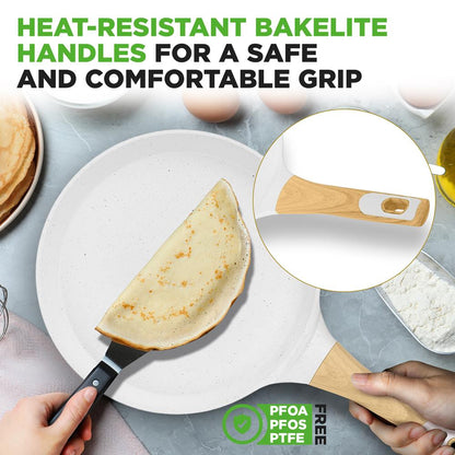NutriChef White Nonstick Crepe Pan – Cool-Touch Handle, Includes Wooden Spreader NCMKCP002411WT