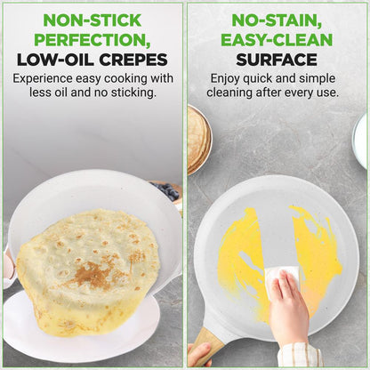 NutriChef White Nonstick Crepe Pan – Cool-Touch Handle, Includes Wooden Spreader NCMKCP002411WT