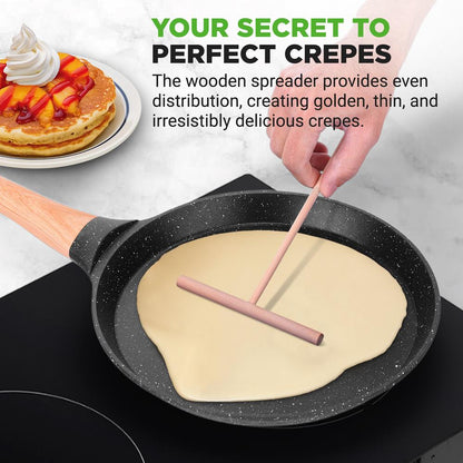 NutriChef 9.45″ Nonstick Crepe Pan with Wooden Spreader – Cool-Touch Handle, All Cooktops Compatible, Black NCMKCP0024BK