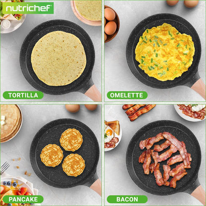 NutriChef 9.45″ Nonstick Crepe Pan with Wooden Spreader – Cool-Touch Handle, All Cooktops Compatible, Black NCMKCP0024BK