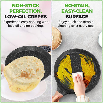 NutriChef 9.45″ Nonstick Crepe Pan with Wooden Spreader – Cool-Touch Handle, All Cooktops Compatible, Black NCMKCP0024BK