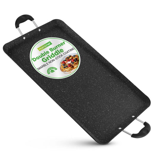 NutriChef Nonstick Double Burner Griddle with Bakelite Handles – Compatible with Gas, Ceramic, Glass & Halogen Cooktops NCMKGP5130