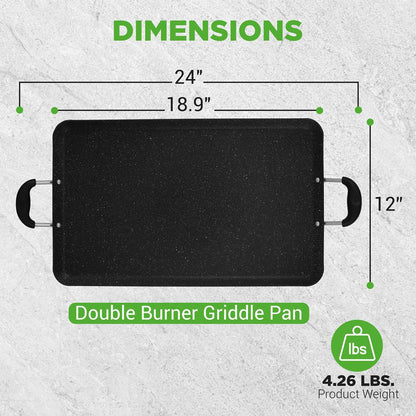 NutriChef Nonstick Double Burner Griddle with Bakelite Handles – Compatible with Gas, Ceramic, Glass & Halogen Cooktops NCMKGP5130