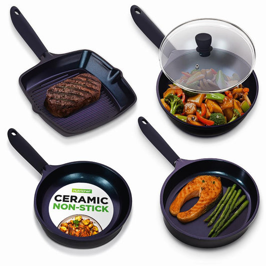 NutriChef 5‑Piece Ceramic Nonstick Pan Set – Cool‑Touch Handles, Blue Diamond Finish NCMKSET5