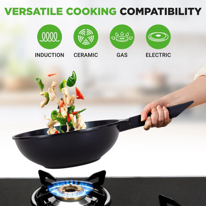 NutriChef 5‑Piece Ceramic Nonstick Pan Set – Cool‑Touch Handles, Blue Diamond Finish NCMKSET5