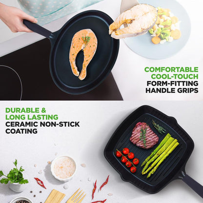 NutriChef 5‑Piece Ceramic Nonstick Pan Set – Cool‑Touch Handles, Blue Diamond Finish NCMKSET5