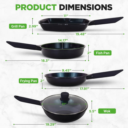 NutriChef 5‑Piece Ceramic Nonstick Pan Set – Cool‑Touch Handles, Blue Diamond Finish NCMKSET5