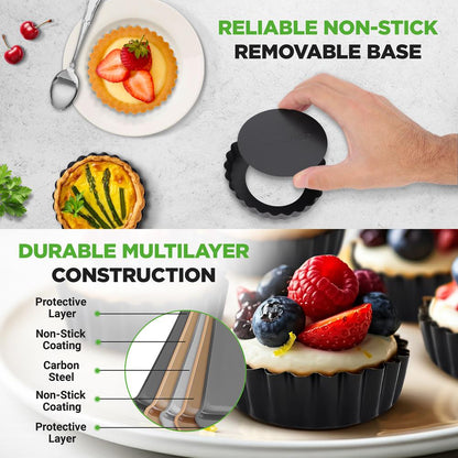 NutriChef 10-Piece Nonstick Mini Tart Pans with Removable Bottoms – 4-Inch Carbon Steel  + 200 Parchment Papers
 NCMTRT10BK