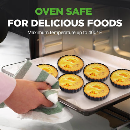 NutriChef 10-Piece Nonstick Mini Tart Pans with Removable Bottoms – 4-Inch Carbon Steel  + 200 Parchment Papers
 NCMTRT10BK