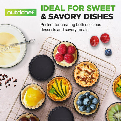 NutriChef 10-Piece Nonstick Mini Tart Pans with Removable Bottoms – 4-Inch Carbon Steel  + 200 Parchment Papers
 NCMTRT10BK