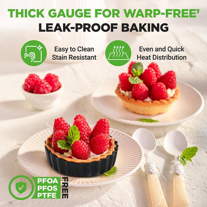 NutriChef 10-Piece Nonstick Mini Tart Pans with Removable Bottoms – 4-Inch Carbon Steel  + 200 Parchment Papers
 NCMTRT10BK