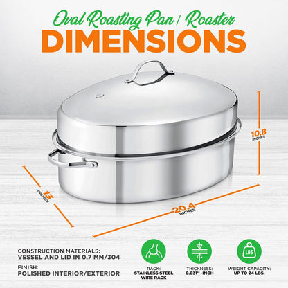 NutriChef Oval Stainless Steel Roasting Pan with Rack and Lid
 NCOAVL99
