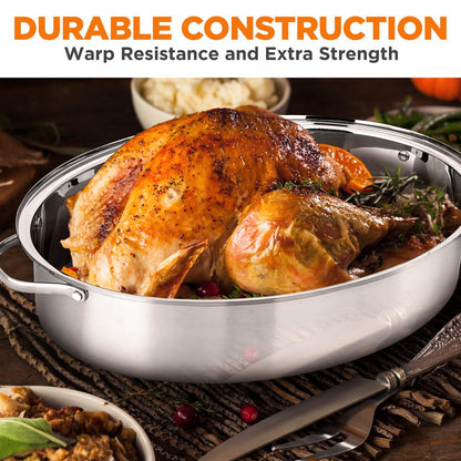 NutriChef Oval Stainless Steel Roasting Pan with Rack and Lid
 NCOAVL99