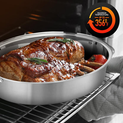 NutriChef Oval Stainless Steel Roasting Pan with Rack and Lid
 NCOAVL99
