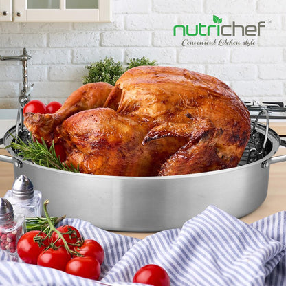 NutriChef Oval Stainless Steel Roasting Pan with Rack and Lid
 NCOAVL99