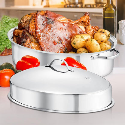 NutriChef Oval Stainless Steel Roasting Pan with Rack and Lid
 NCOAVL99