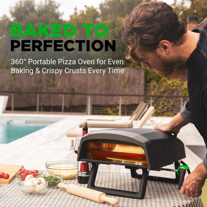 NutriChef 360° Portable Gas Pizza Oven – Rotating Stone with Pizza Cutter, Peel, Cover, Regulator & Hose, Adjustable Temperature, Indoor & Outdoor Use
 NCPIZRTACC