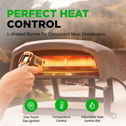 NutriChef 360° Portable Gas Pizza Oven – Rotating Stone with Pizza Cutter, Peel, Cover, Regulator & Hose, Adjustable Temperature, Indoor & Outdoor Use
 NCPIZRTACC