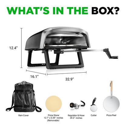 NutriChef 360° Portable Gas Pizza Oven – Rotating Stone with Pizza Cutter, Peel, Cover, Regulator & Hose, Adjustable Temperature, Indoor & Outdoor Use
 NCPIZRTACC