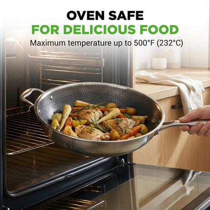 NutriChef 12″ Tri‑Ply Stainless Steel Wok with Lid – Nonstick Coating, Cool‑Touch Handle
 NCS3PWOK