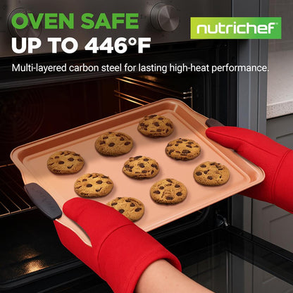 NutriChef 3‑Piece Stackable Nonstick Carbon Steel Baking Sheets with Silicone Handles  NCSBS3S45
