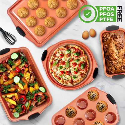 NutriChef 8-Piece Carbon Steel Nonstick Bakeware Pan Set with Silicone Handles NCSBS52S