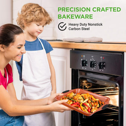 NutriChef 8-Piece Carbon Steel Nonstick Bakeware Pan Set with Silicone Handles NCSBS52S