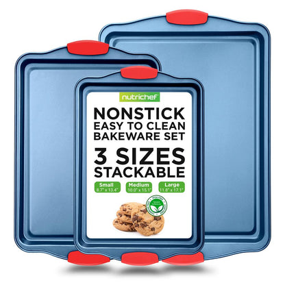 NutriChef 3-Piece Carbon Steel Nonstick Baking Sheet Set with Cool-Touch Silicone Handles

 NCSBSBL3