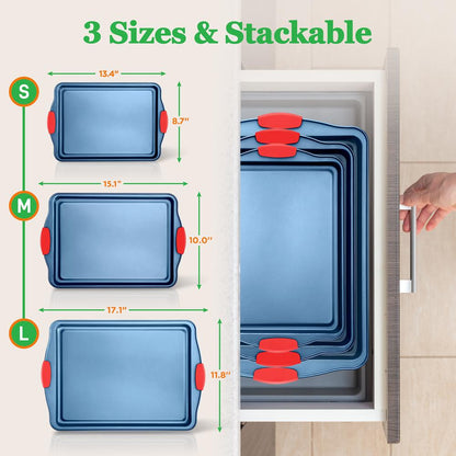 NutriChef 3-Piece Carbon Steel Nonstick Baking Sheet Set with Cool-Touch Silicone Handles

 NCSBSBL3
