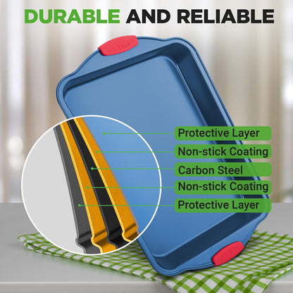 NutriChef 6-Piece Blue Carbon Steel Nonstick Bakeware Pan Set with Silicone Handles  NCSBSBL6