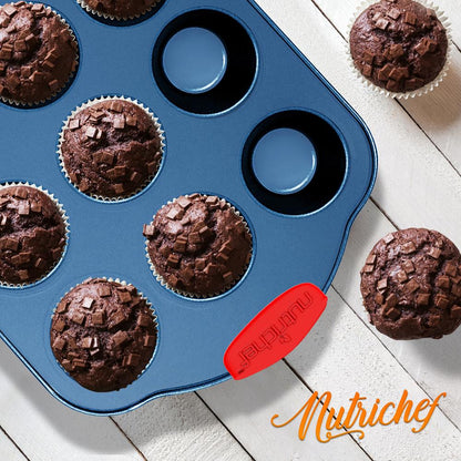 NutriChef 6-Piece Blue Carbon Steel Nonstick Bakeware Pan Set with Silicone Handles  NCSBSBL6
