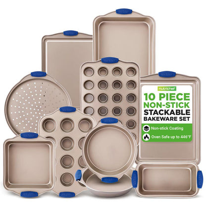 NutriChef 10-Piece Carbon Steel Nonstick Bakeware Pan Set with Silicone Handles
 NCSBSG60