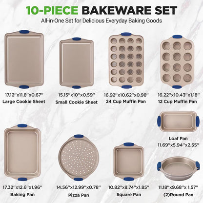 NutriChef 10-Piece Carbon Steel Nonstick Bakeware Pan Set with Silicone Handles
 NCSBSG60