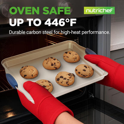NutriChef 3-Piece Carbon Steel Nonstick Baking Sheet Set with Silicone Handles NCSBSG63