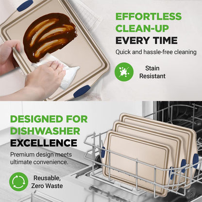 NutriChef 3-Piece Carbon Steel Nonstick Baking Sheet Set with Silicone Handles NCSBSG63