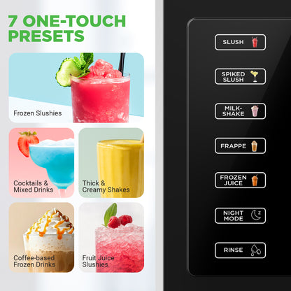 Nutrichef Slushie & Frozen Drink Maker - 7-In-1 Presets: Slush Spiked Slush Milkshake Frappe Frozen Juice Night Mode And Rinse1.9L / 64Oz Capacity With One Touch Panel With Color Display - NCSLUSHM1BK