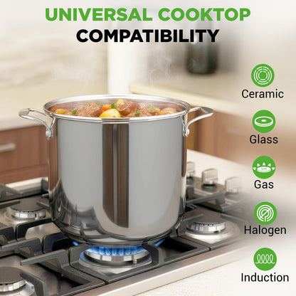NutriChef 15 Qt Stainless Steel Stockpot with Lid – Heavy-Duty, All-Cooktop Compatible NCSP16